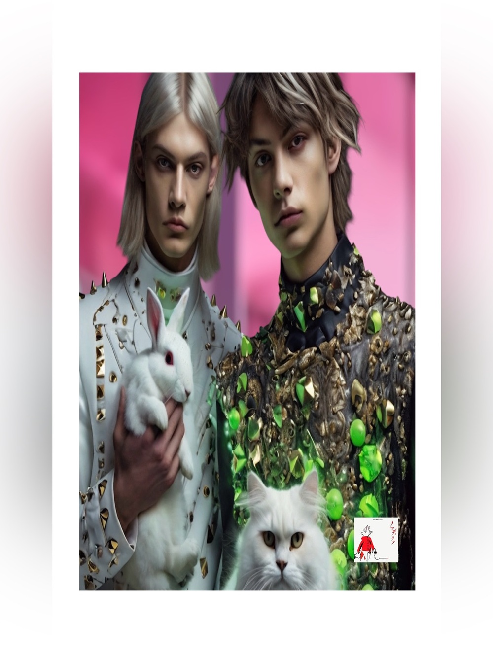 Avant-Garde Fashion Portrait Poster — White & Green